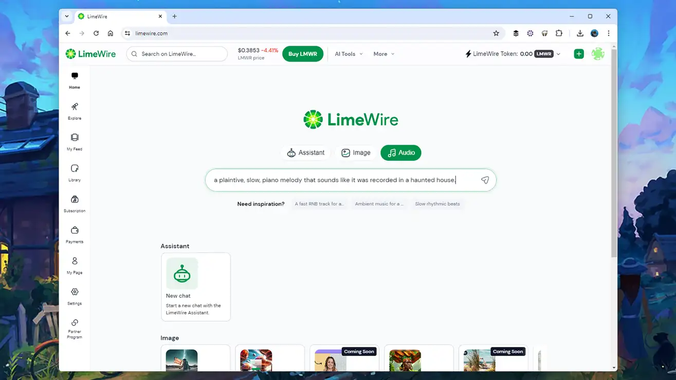 LimeWire AI Music Studio的工作方式就像一個AI聊天。螢幕截圖: LimeWire AI