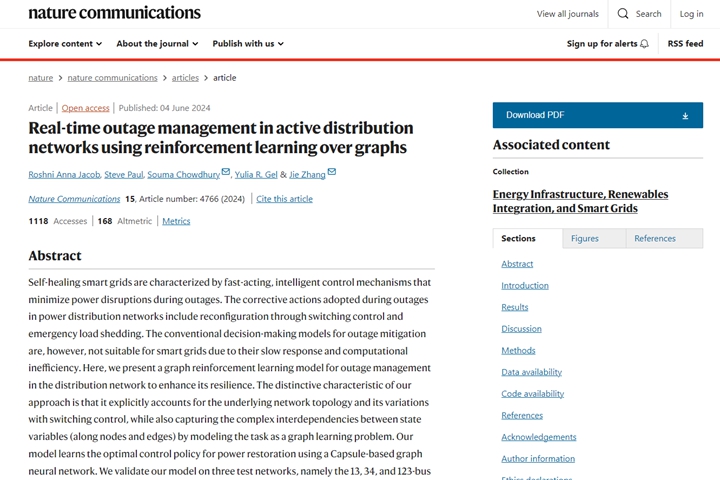Real-time outage management in active distribution networks using reinforcement learning over graphs