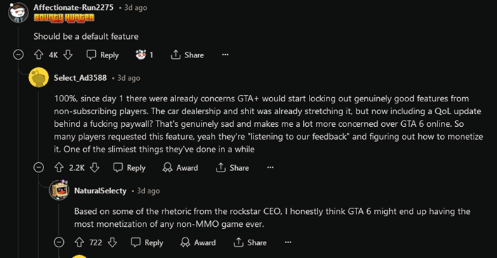 《GTA Online》加入付費會員專屬功能，引發玩家對未來《俠盜獵車手 GTA6》擔憂