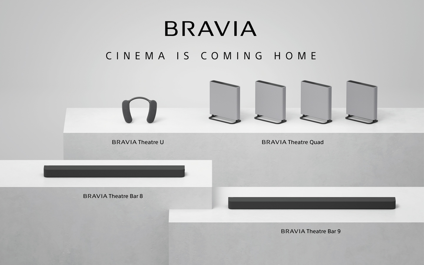 BRAVIA 今年的音響類別產品亦很多元，其中 BRAVIA Theatre BAR 9 (HT-A9000) 與 BRAVIA Theatre BAR 8 (HT-A8000) 為單件式 Soundbar，無論是型式或是功能，均是為了完美搭配 BRAVIA 9 和 BRAVIA 7 而設計的。