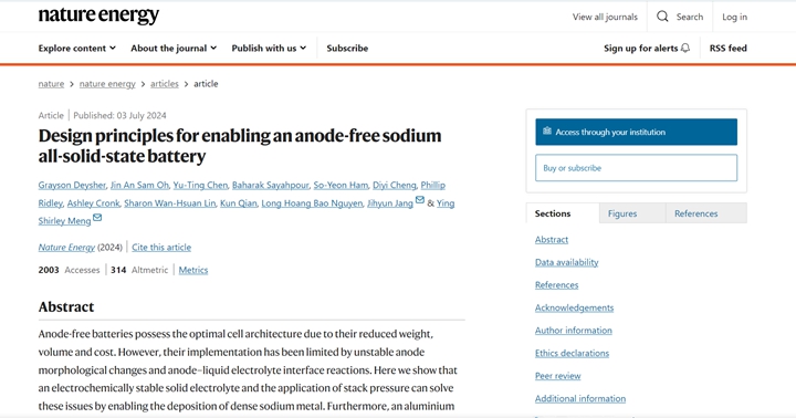 “Design principles for enabling an anode-free sodium all-solid-state battery,” Deysher et al, Nature Energy, July 3, 2024. DOI: 10.1038/s41560-024-01569-9