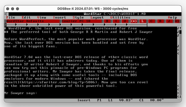 macOS 上的 Wordstar 7