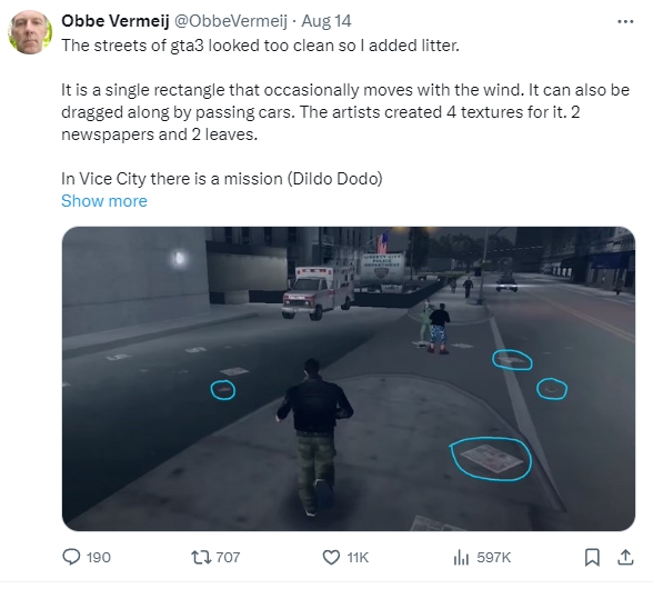 《GTA3》街道上的垃圾效果很驚艷，為何後來又從街道上消失了？前開發者揭秘幕後原因