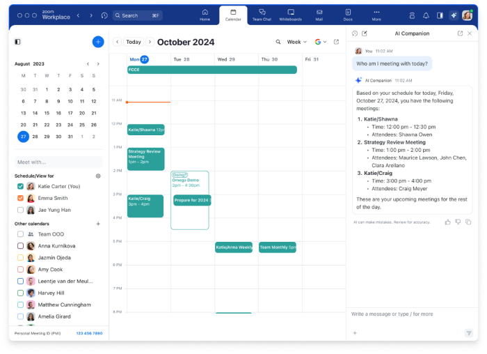 AI Companion 可匯總 Zoom Workplace 中的互動內容，快速總結資訊並提供答案。