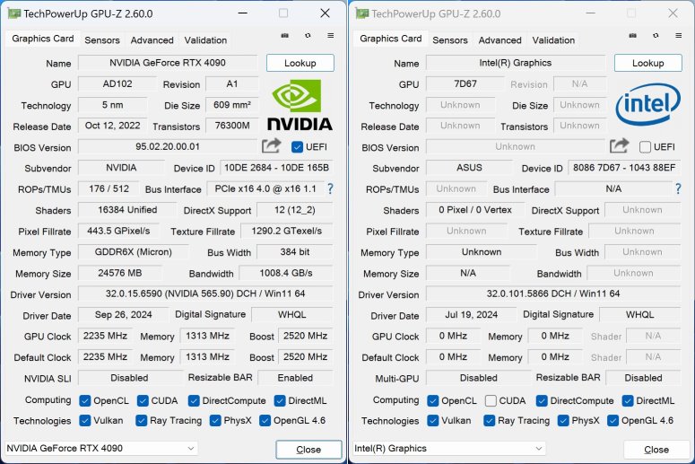 獨立顯示卡之GPU-Z資訊，軟體尚無法正確判讀處理器內建顯示晶片資訊。