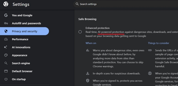 Chrome 瀏覽器引入AI：安全瀏覽功能中的「強化防護」模式改為AI驅動