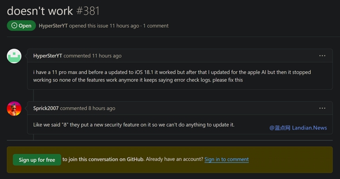蘋果在iOS 18.2 Beta 3中封殺了解除AI封印的方法，包括Nugget等軟體無法再使用