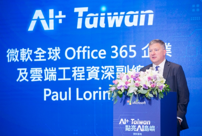  微軟全球 Office 365 企業及雲端工程資深副總裁 Paul Lorimer 表示，微軟看好台灣在 AI 時代的優勢與潛力，將持續堅持負責任 AI 原則，致力於支持在地客戶、合作夥伴及產業，與台灣共同推動 AI 轉型發展。