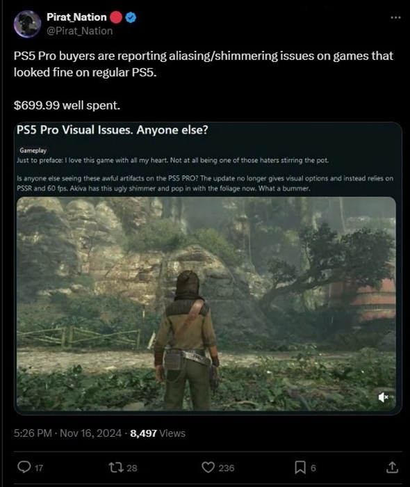 索尼 PS5 Pro 運行部分遊戲會出現白點、鋸齒現象，玩家懷疑元凶是PSSR 技術