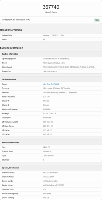 NVIDIA RTX 5090 Vulkan/OpenCL 效能曝光，比 RTX 4090 提升 37%