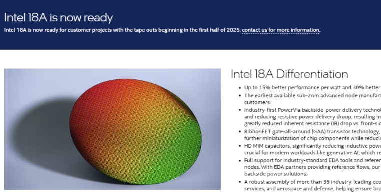 Intel 18A已準備就緒，官方宣稱領先台積電一年？