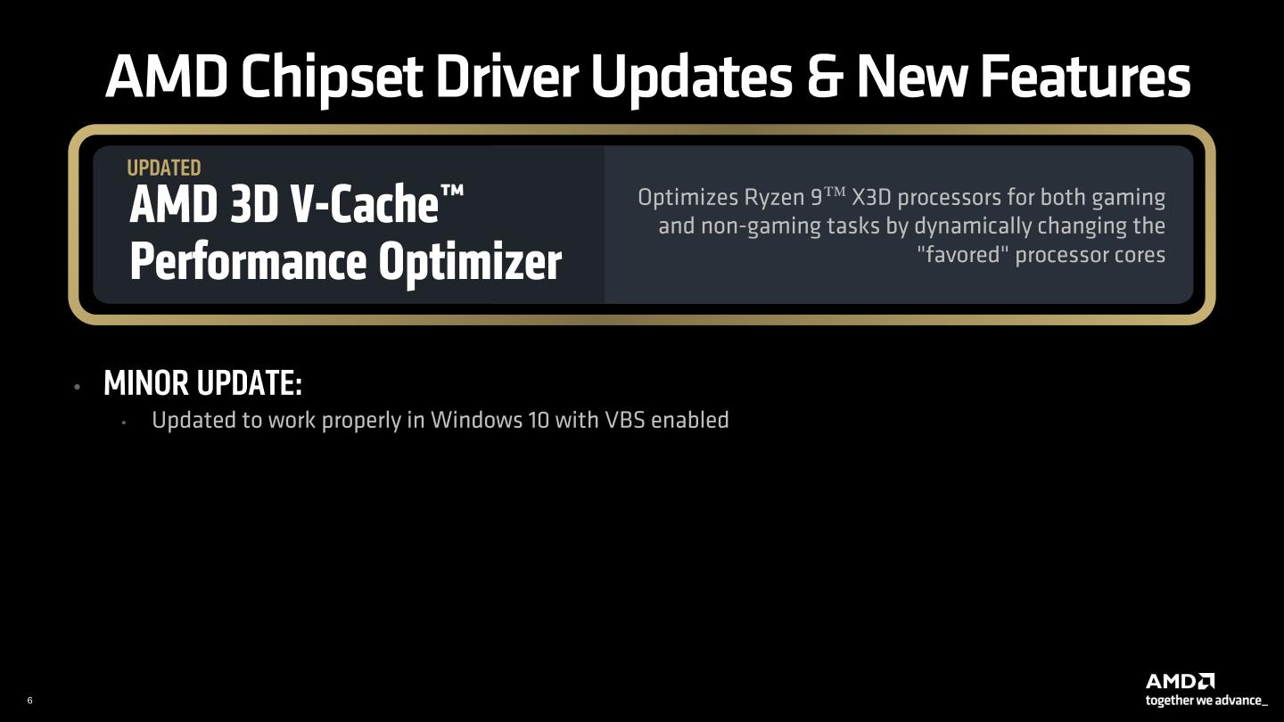 驅動程式的AMD 3D V-Cache Performance Optimizer修正Windows 10作業系統中VBS虛擬化安全性的效能問題。