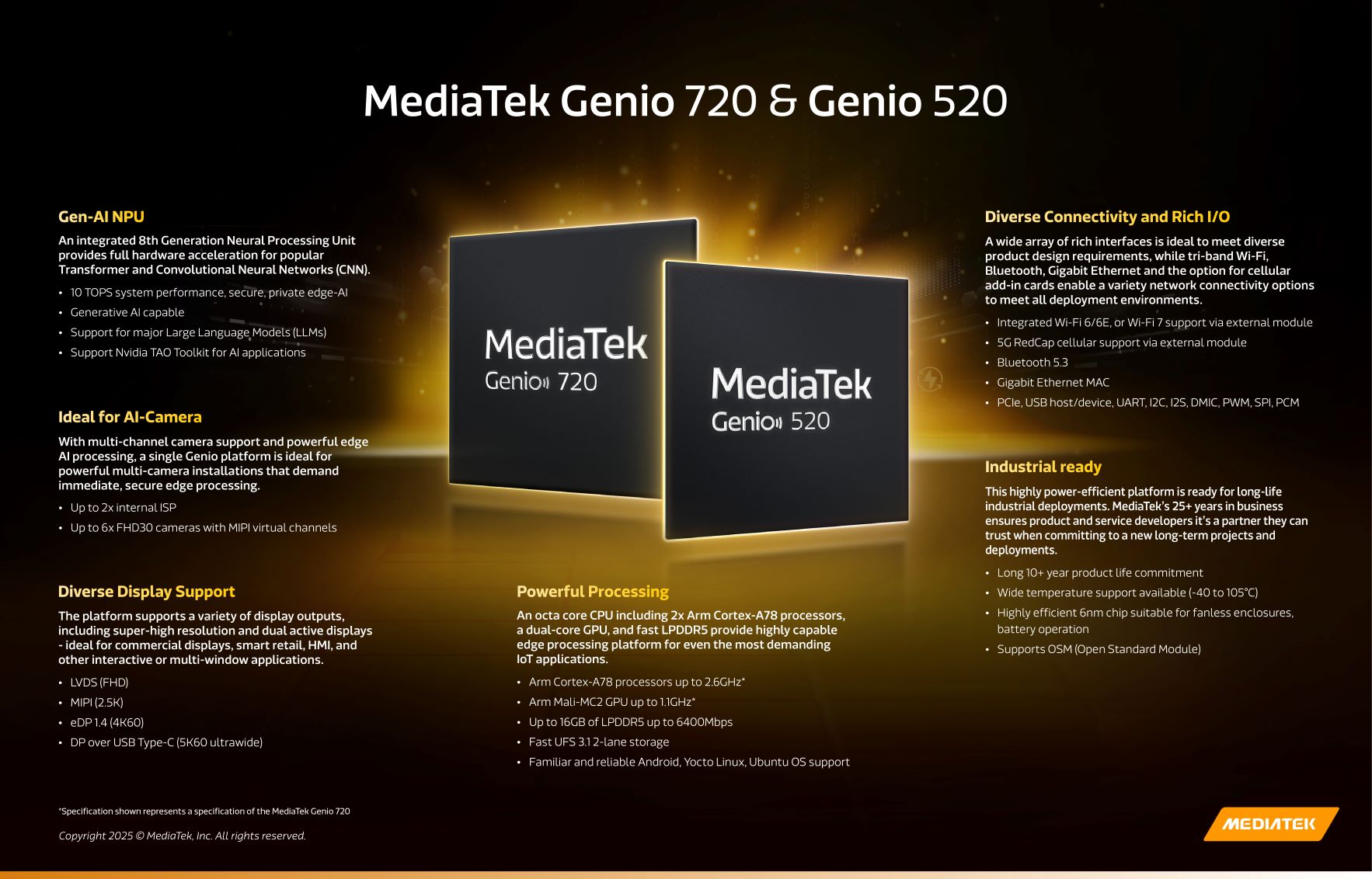聯發科發表 Genio 720 與 Genio 520 邊緣 AI 物聯網平台，支援生成式 AI 應用
