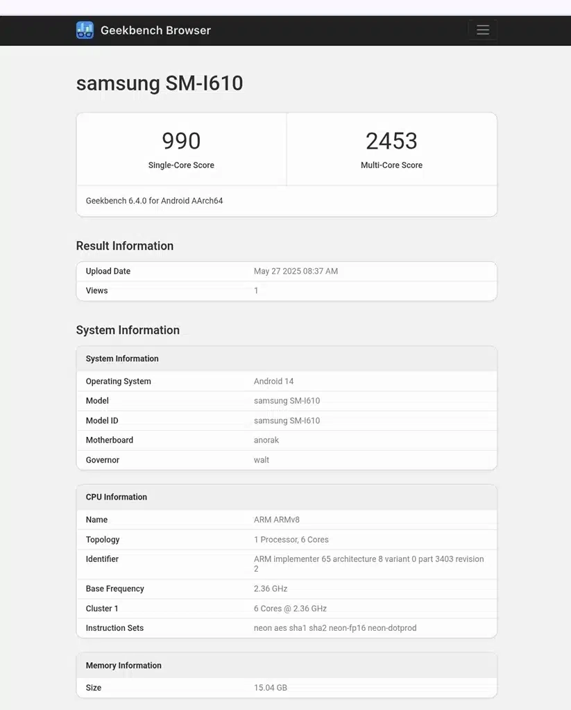 三星 Moohan 頭戴裝置現身跑分平台！搭載 Snapdragon XR2+ Gen 2、配備 16GB 記憶體