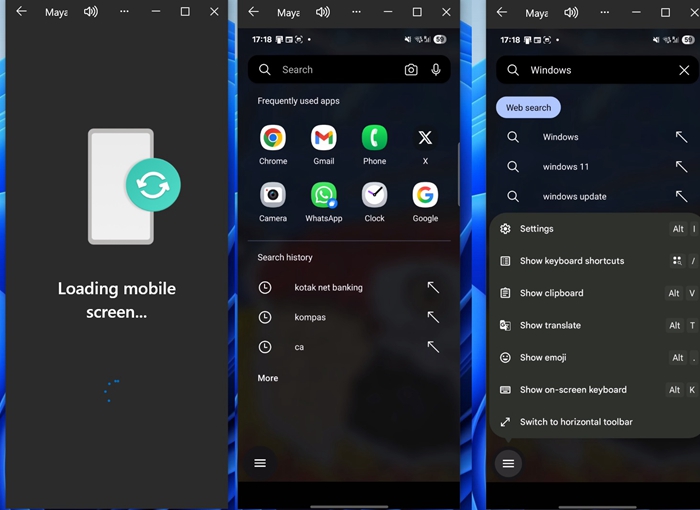 Windows 11 開始選單新增了「手機鏡像」功能，可直接在電腦上看到 Android 螢幕