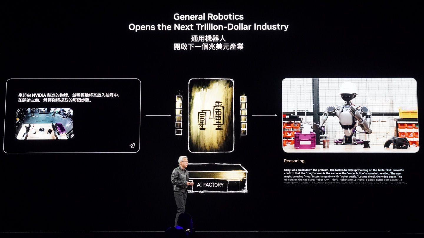 黃仁勳在Computex 2025的CEO Keynote主題演說上強調通用機器人是下個產值上看兆元的產業。