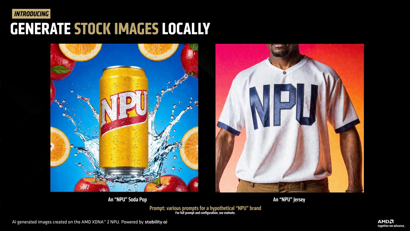 AMD也提供透過Stable Diffusion 3.0 Medium生成「NPU」品牌的飲料與服裝的範例。