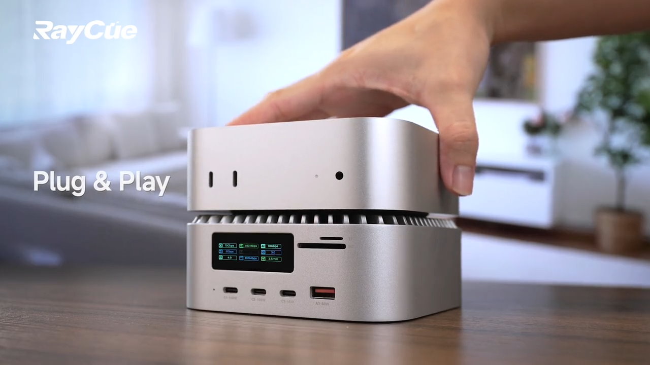 RayCue是款為Mac Mini M4設計的擴充底座，能夠直接堆疊擺放。