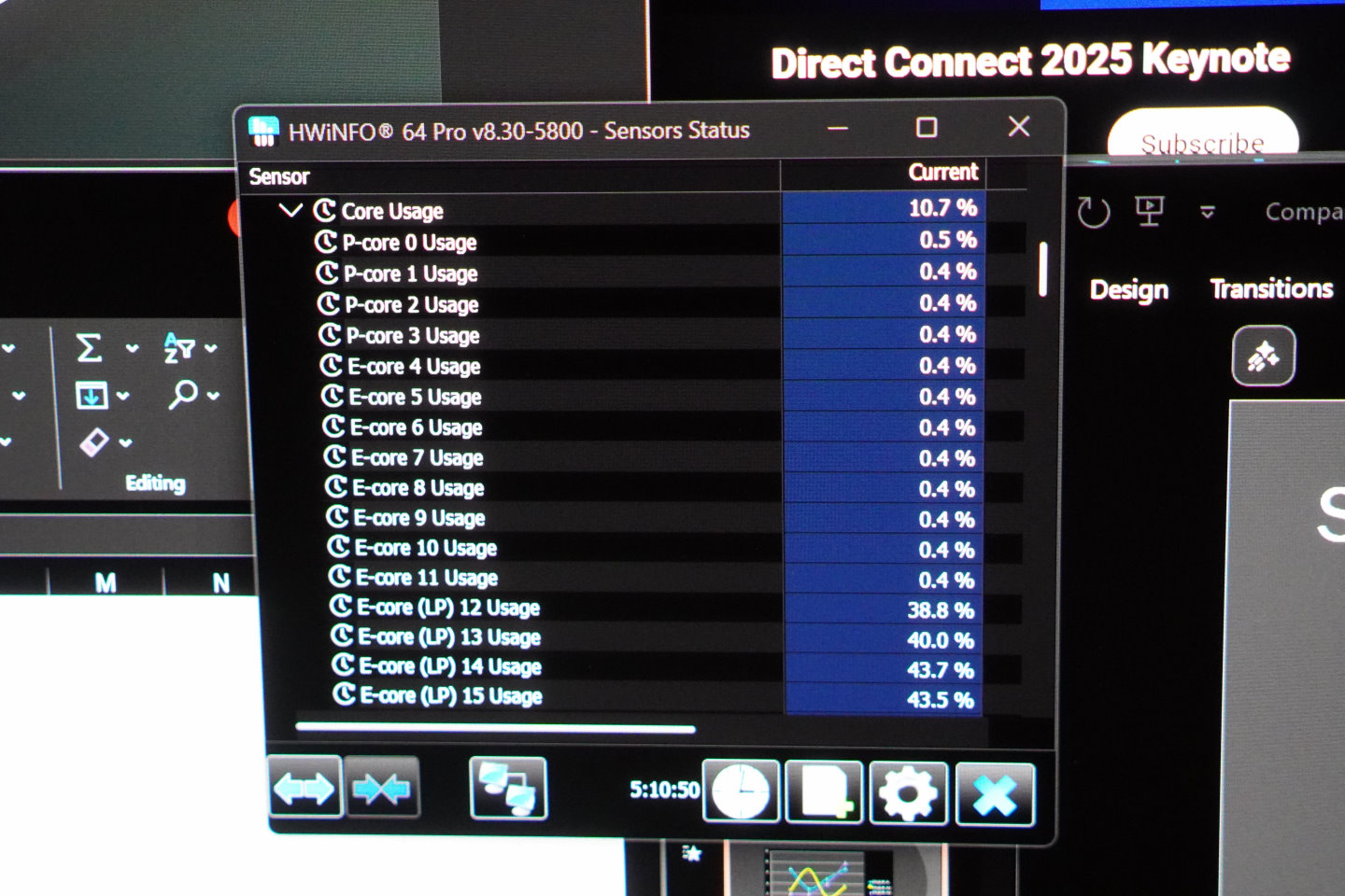 Panther Lake處理器為16核心的版本（4P + 8E + 4 LP E），負載集中在4組LP E-Core，所以只需開啟效率叢集，並關閉效能叢集以節省電力。