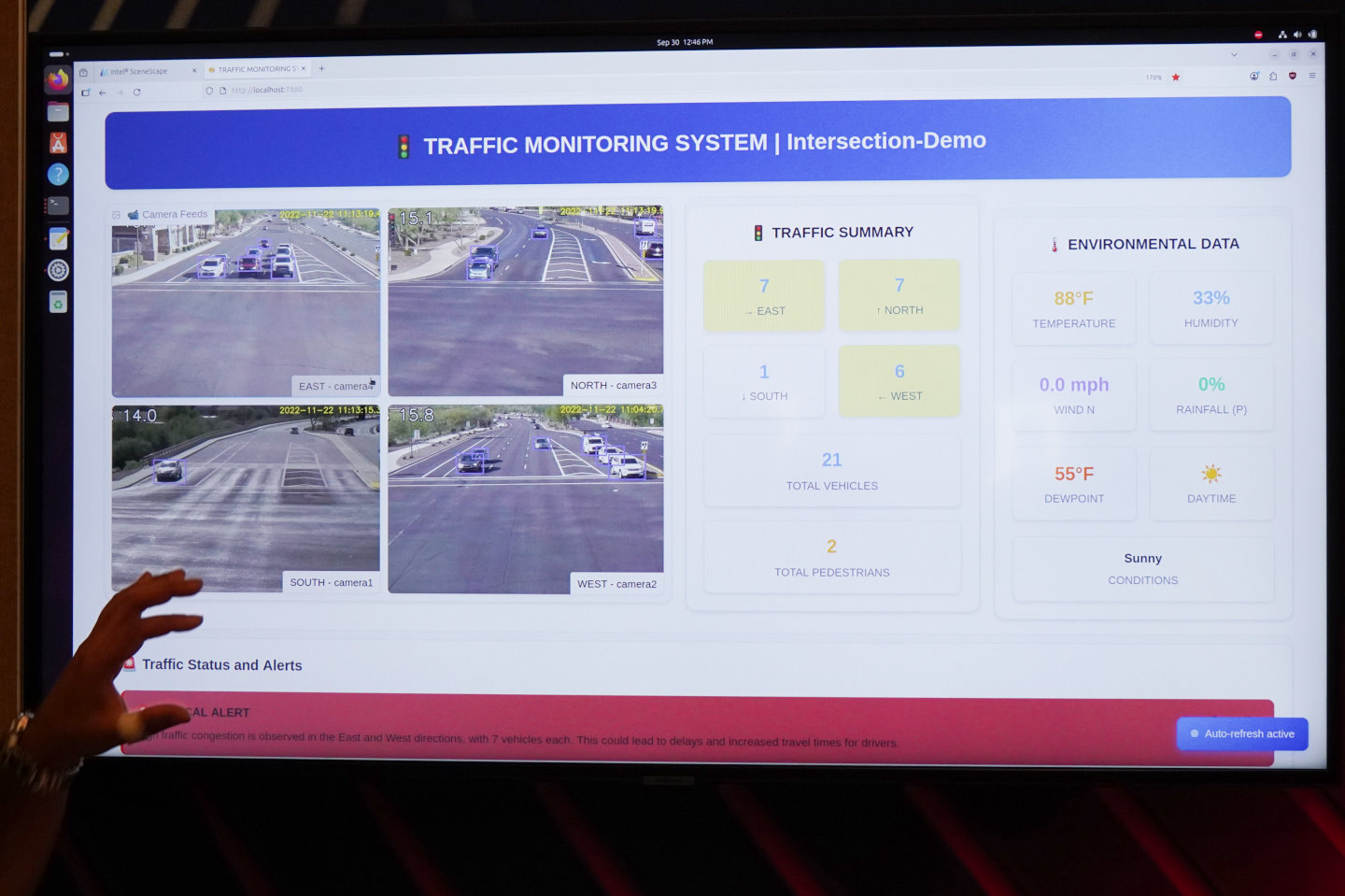 系統能夠並監控交通流量與事故狀況，並自動做出應對的提示。