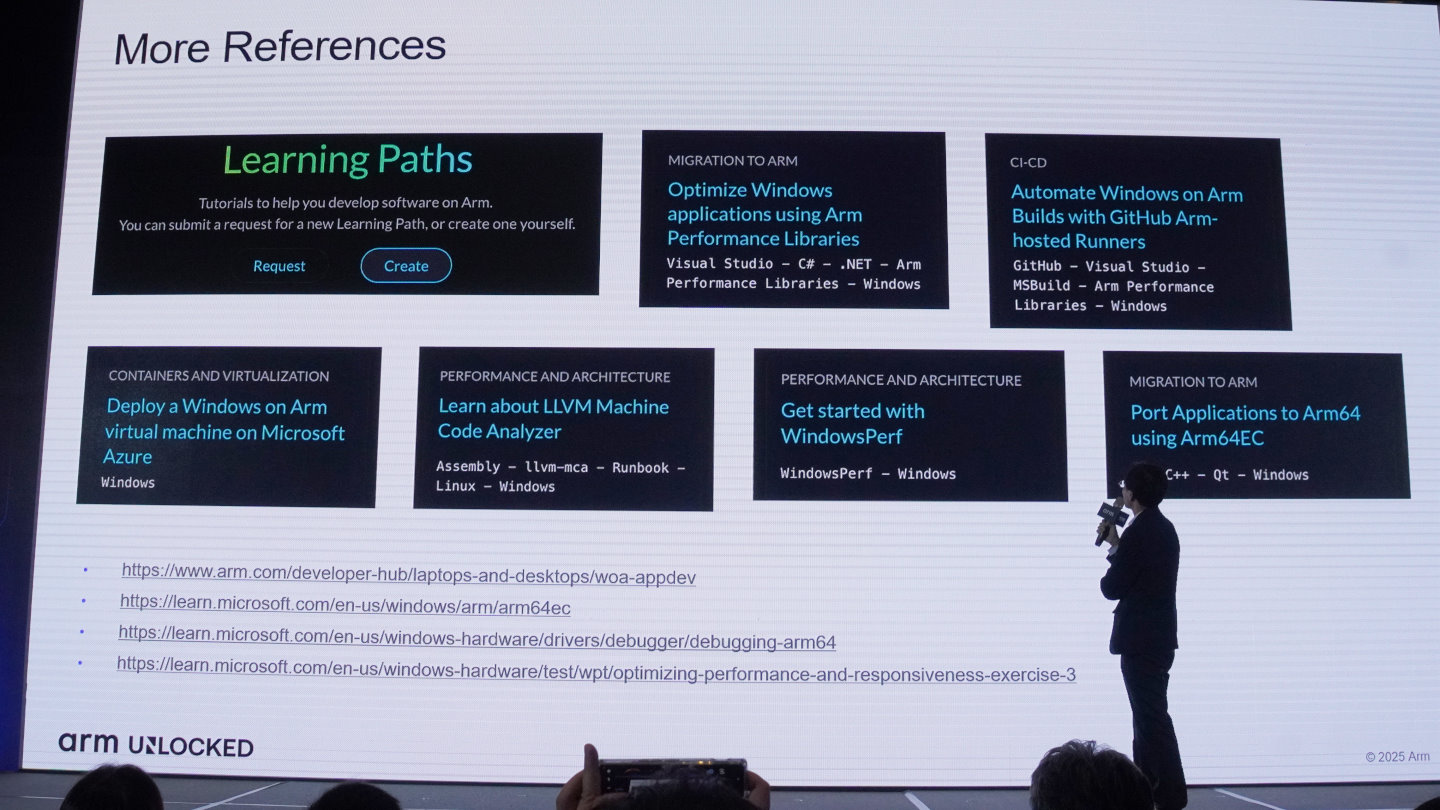 Arm與Microsoft也提供豐富的線上學習資源，協助開發者能夠瞭解程式最佳化的概念與實作方式，進而達成將應用程式移植為原生Arm版本。