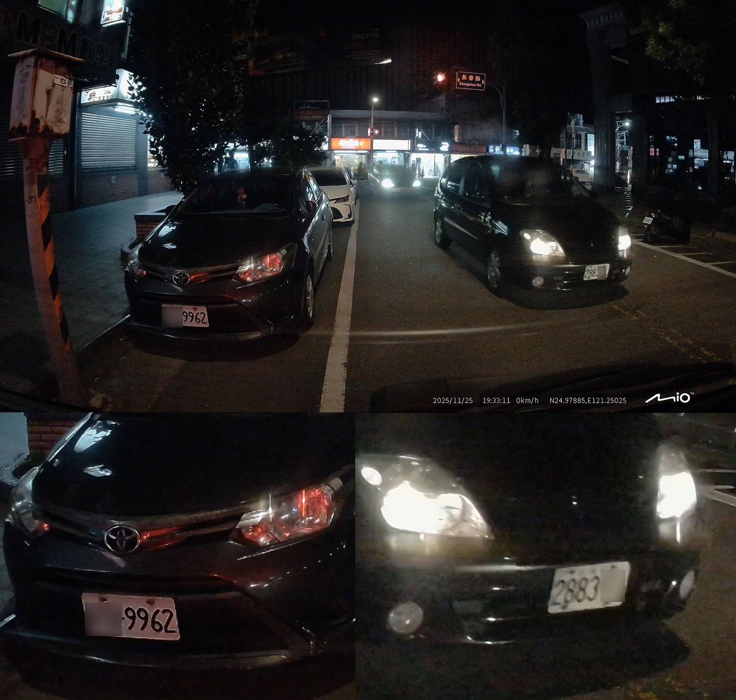 後鏡頭的夜拍表現同樣可靠,像上圖示範的距離大約 10 公尺,車牌細節沒有被壓掉或糊掉。