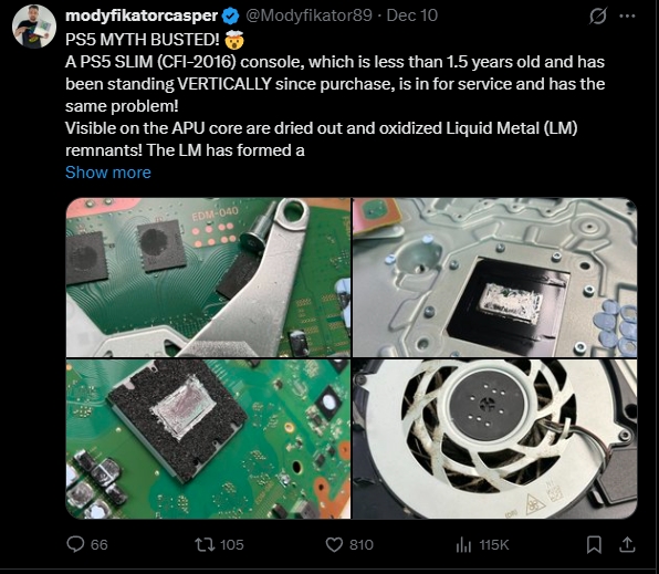 PS5 維修人員示警:不管直立或是倒放,液態金屬老化是通病、遲早都要拆機維修