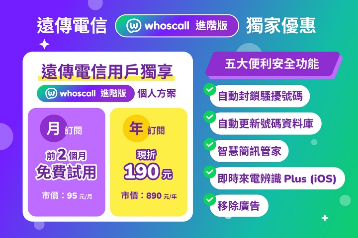 Whoscall 與遠傳電信攜手防詐！推《Whoscall 進階版》電信獨家訂閱優惠