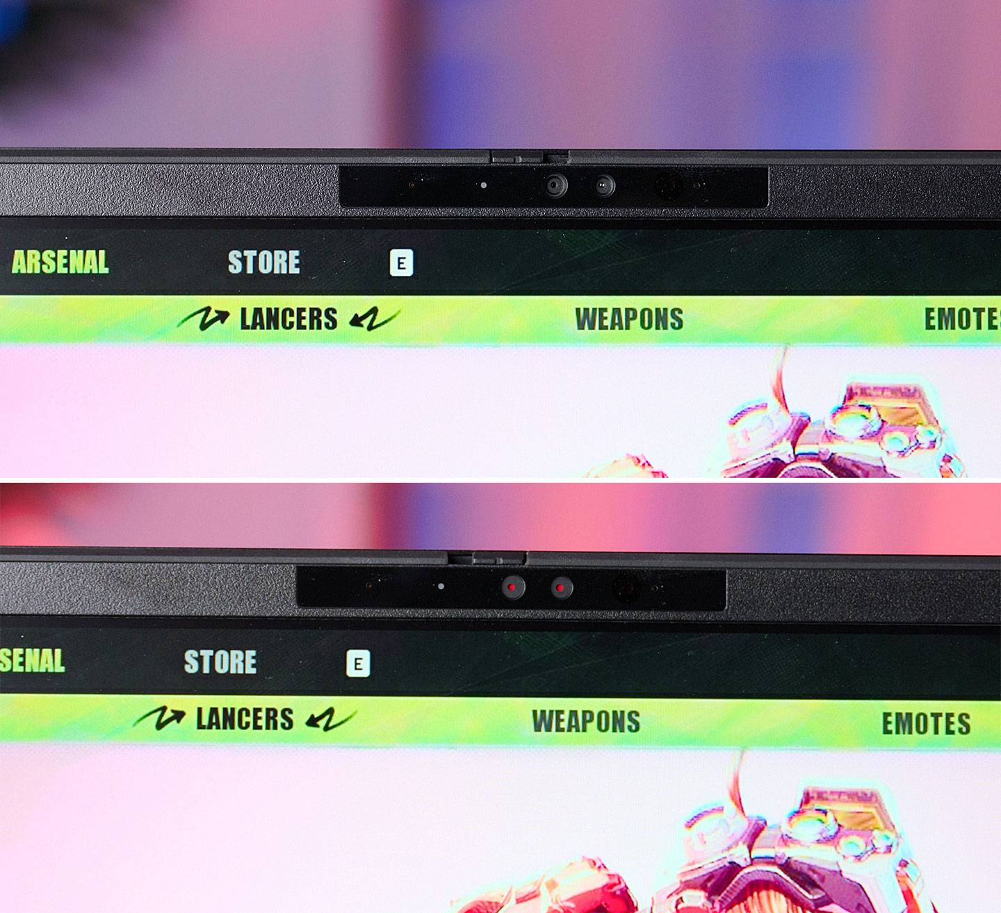 顯示器上方的視訊攝影機、感測器與陣列式麥克風，同時附加了鏡頭蓋，在不使用視訊功能時可實體關閉。