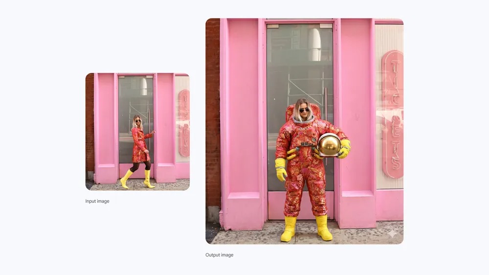 提示詞:將我的服裝更換為太空裝,但要保留我原本衣物和靴子的顏色與圖案。