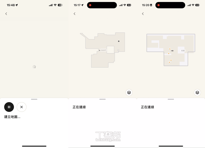 以 28 坪的一般居家環境下，僅需約 10 分鐘左右即可完成初步建圖，過程中機器人會同步記錄空間輪廓與房間的大致配置。