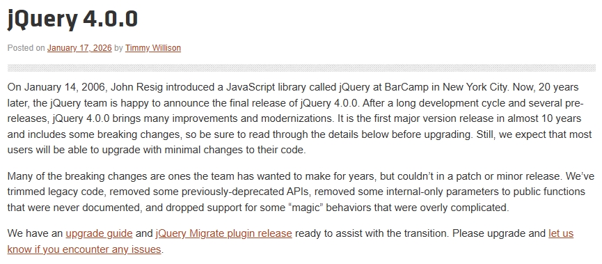 老兵不死！jQuery 4.0 正式版登場：十年來最大更新，正式放生 IE 10 擁抱現代化