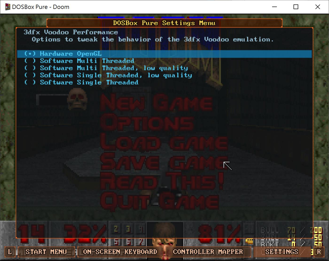 如果遇到相容性或效能問題，則可嘗試將3dfx Voodoo Performance改為Software軟體模式的其中1種，並降低升頻倍率。