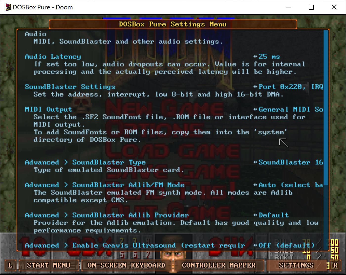 Audio（音效）頁面基本上不需調整，如果想使用MIDI音效的SoundFont音色檔，則可在此變更設定。
