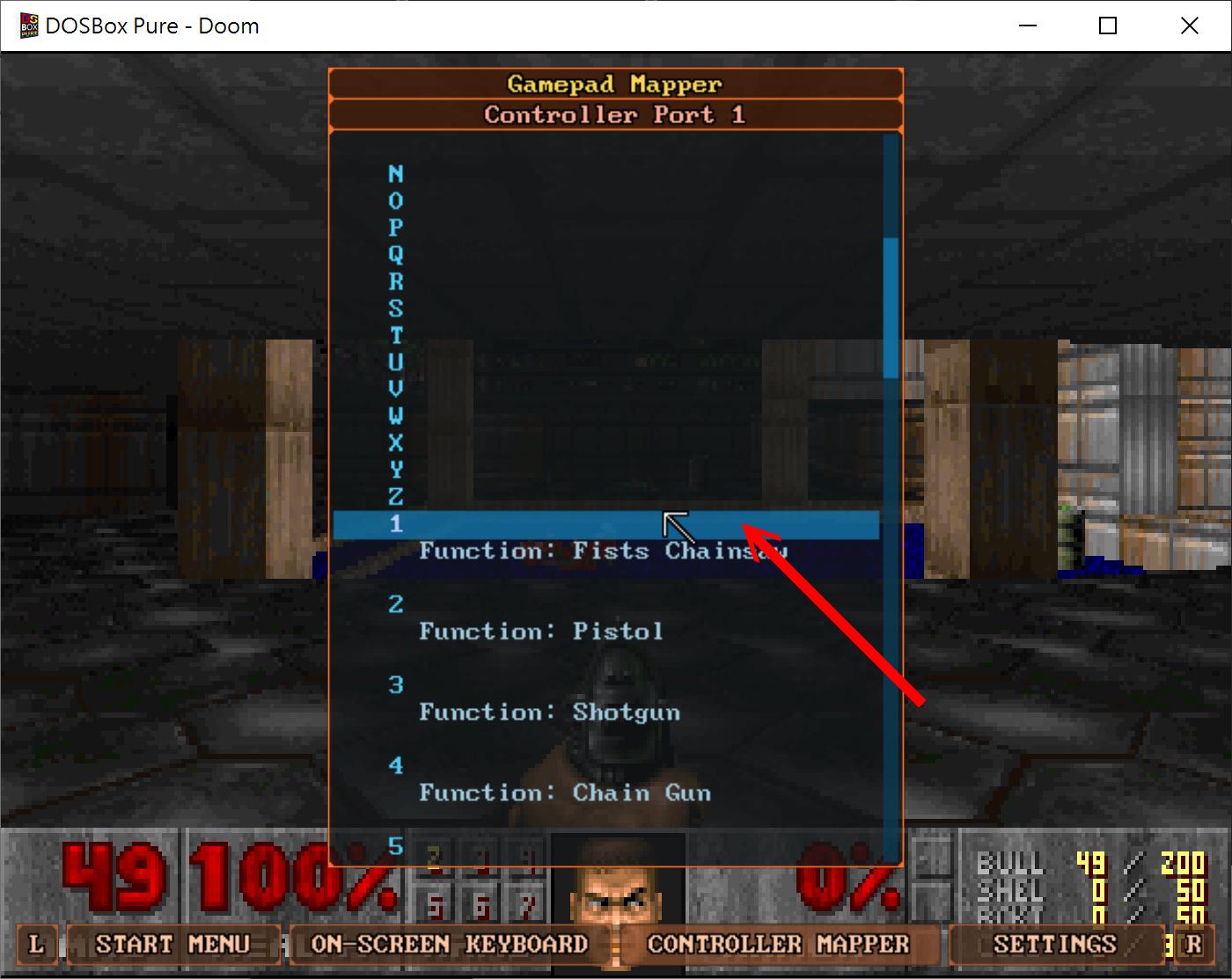 以《毀滅戰士》為例，我們分別將鍵盤的1~7設定為快捷鍵。我們先加入「1」。