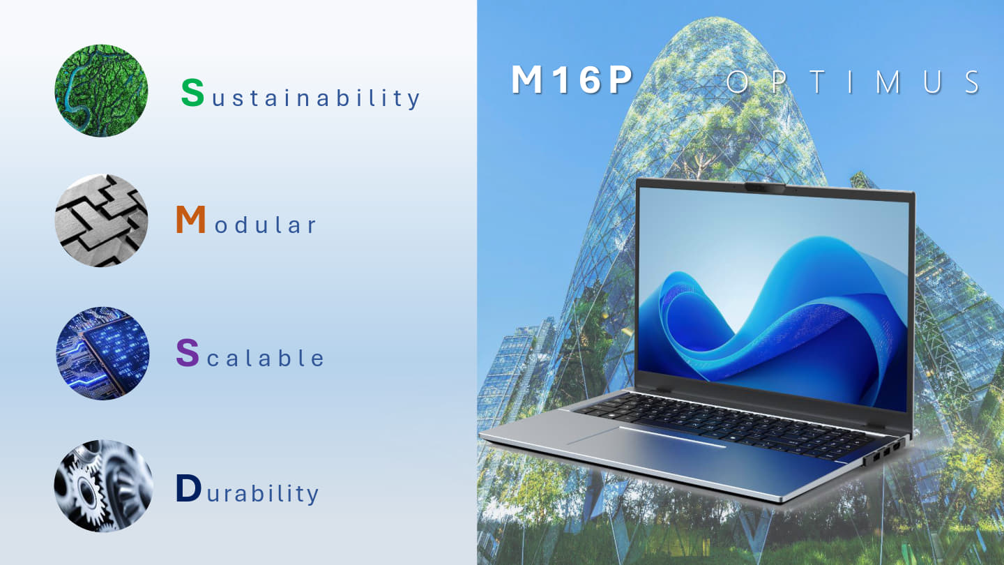 M16P Optimus的設計理念包含環境永續、模組化、可擴展性、耐用。