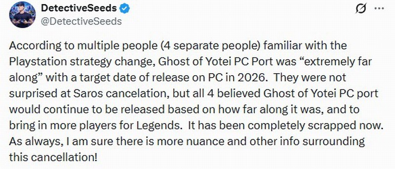 索尼戰略大轉彎？傳出《羊蹄山戰鬼》PC 版已接近完工，卻遭官方硬生生砍掉