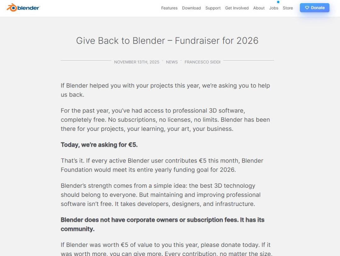 開源之光 Blender 財務告急！200 萬免費用戶，養不起 30 人開發團隊？