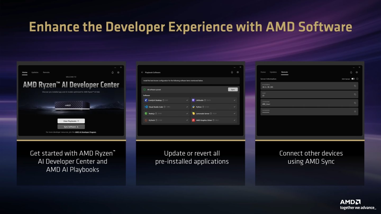 AMD透過AI Developer Center簡化軟體安裝流程，並能統一管理驅動程式與預載應用軟體的版本。