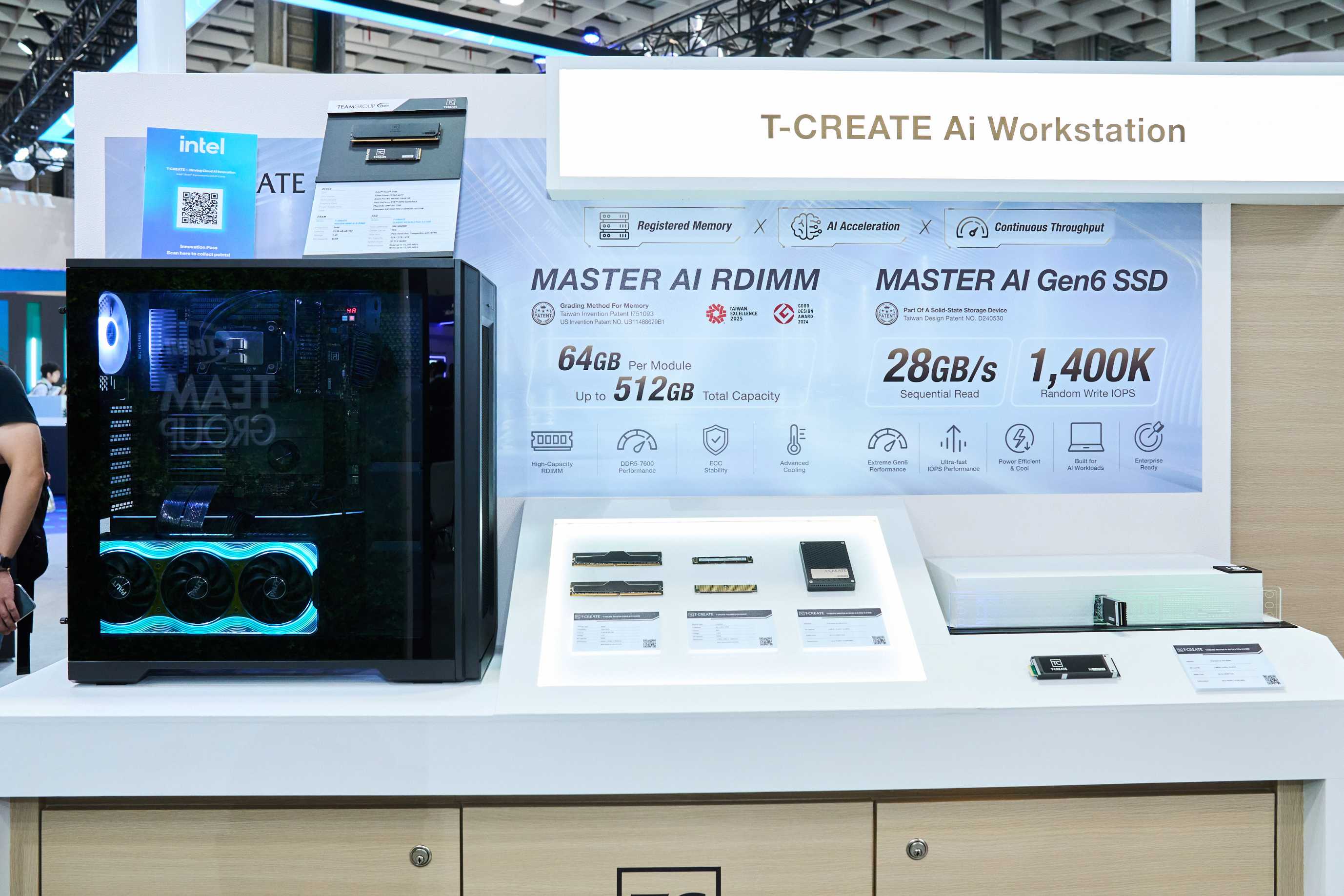 十銓 T-CREATE Ai Workstation 展示區，展示完整企業級 AI 運算解決方案。