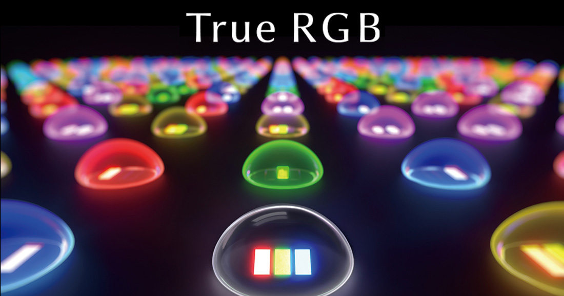 True RGB 每顆背光燈珠內含紅、綠、藍三色獨立發光單元，直接生產純淨三原色光源，不再依賴藍光轉換或濾光片調色，從發光的第一步就確保色彩的純度與準確度。