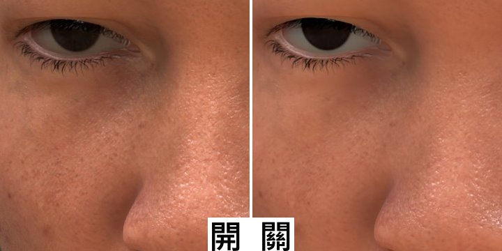 使用1:1方式裁切圖片，可以看到皮膚毛孔紋理的差異。