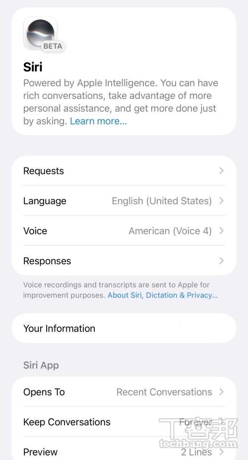 Siri AI 跟過去相比大幅升級,使用起來更貼近現在大家熟悉的聊天機器人,不過現階段僅限美國地區、且手機語言要設為英文才能使用。