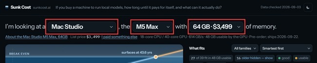 買 Mac Studio 跑本地AI 比較省?線上工具「Sunk Cost」算給你後悔:回本竟然要 43 年